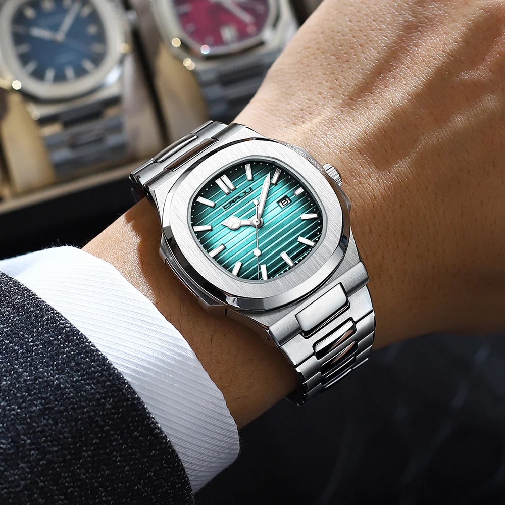 Men's Sports Watch - Square Dial Waterproof with Luminous Date Display