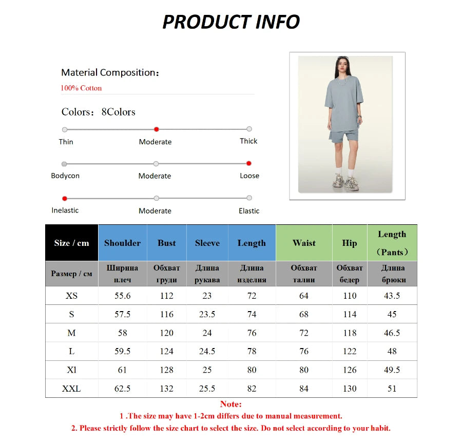 Women's 100% Cotton Loose Round Neck Short Sleeved T-Shirt and Shorts  Set