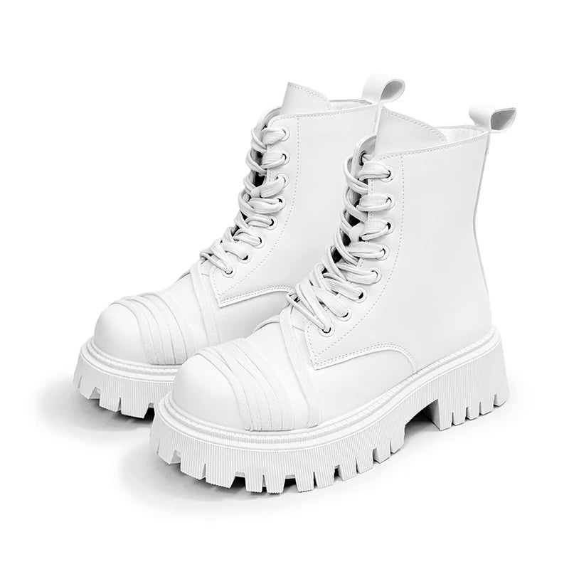 Men's Leather Platform Motorcycle Boots - Retro Street Ankle Sneakers