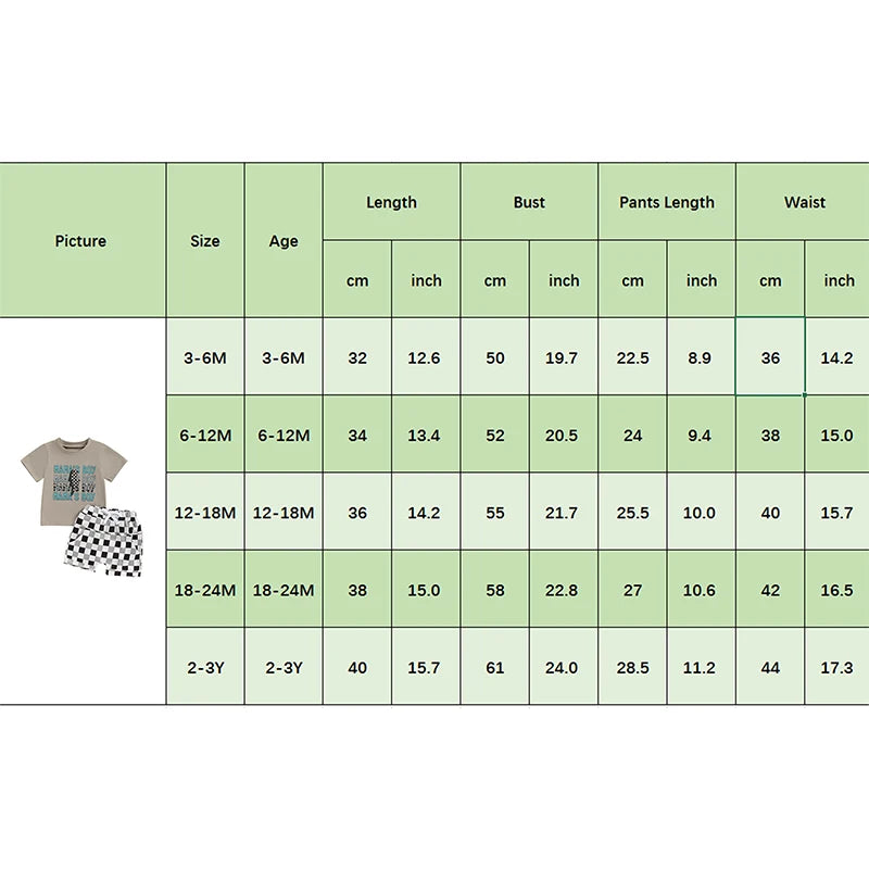 0-3Y Infant Casual Baby Boys Clothes Set Short Sleeve Letters Print T-shirt with Plaid Shorts Summer Outfit