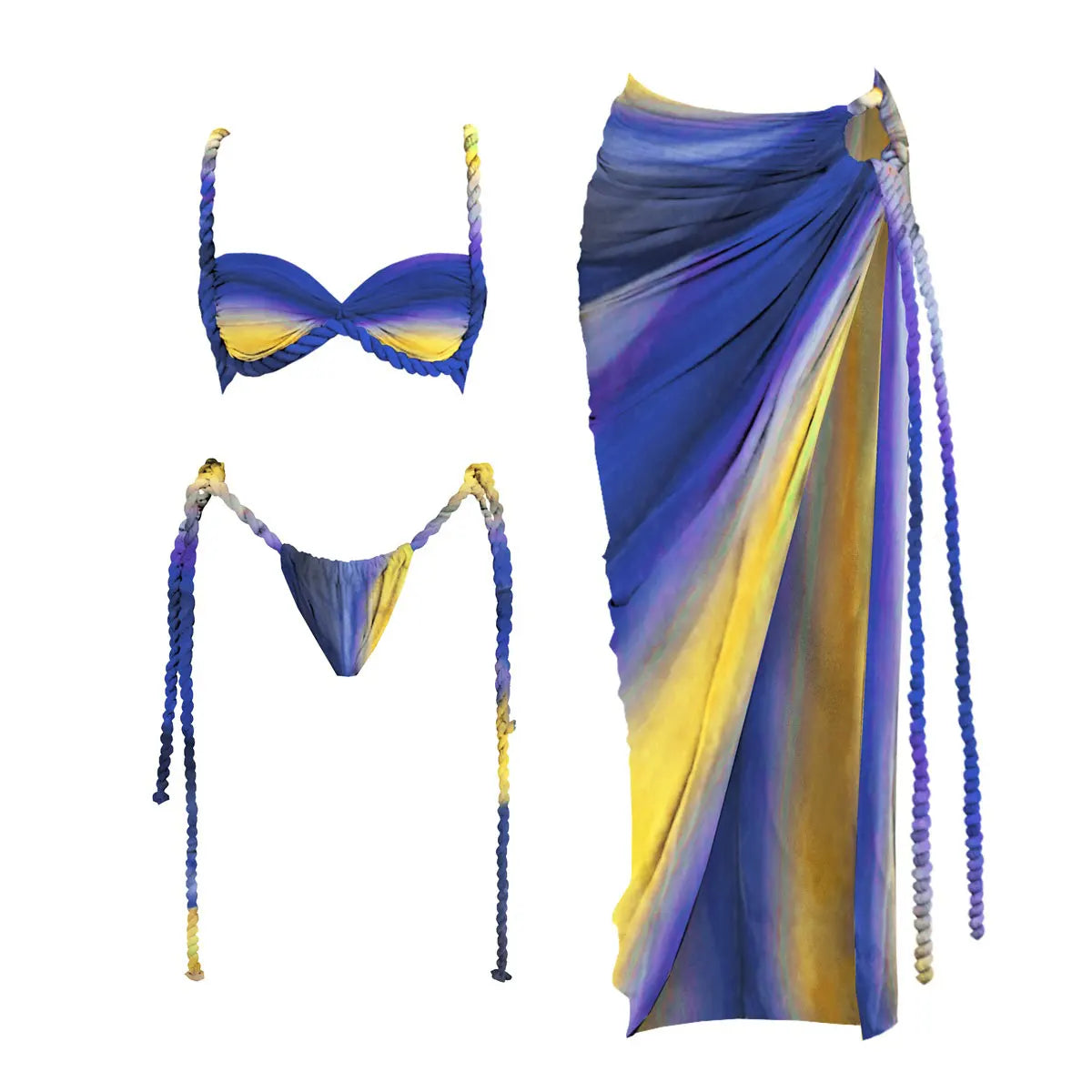Women's Braid Bandage Bikini with Skirt 3Pcs Halter Bra Summer Skirt