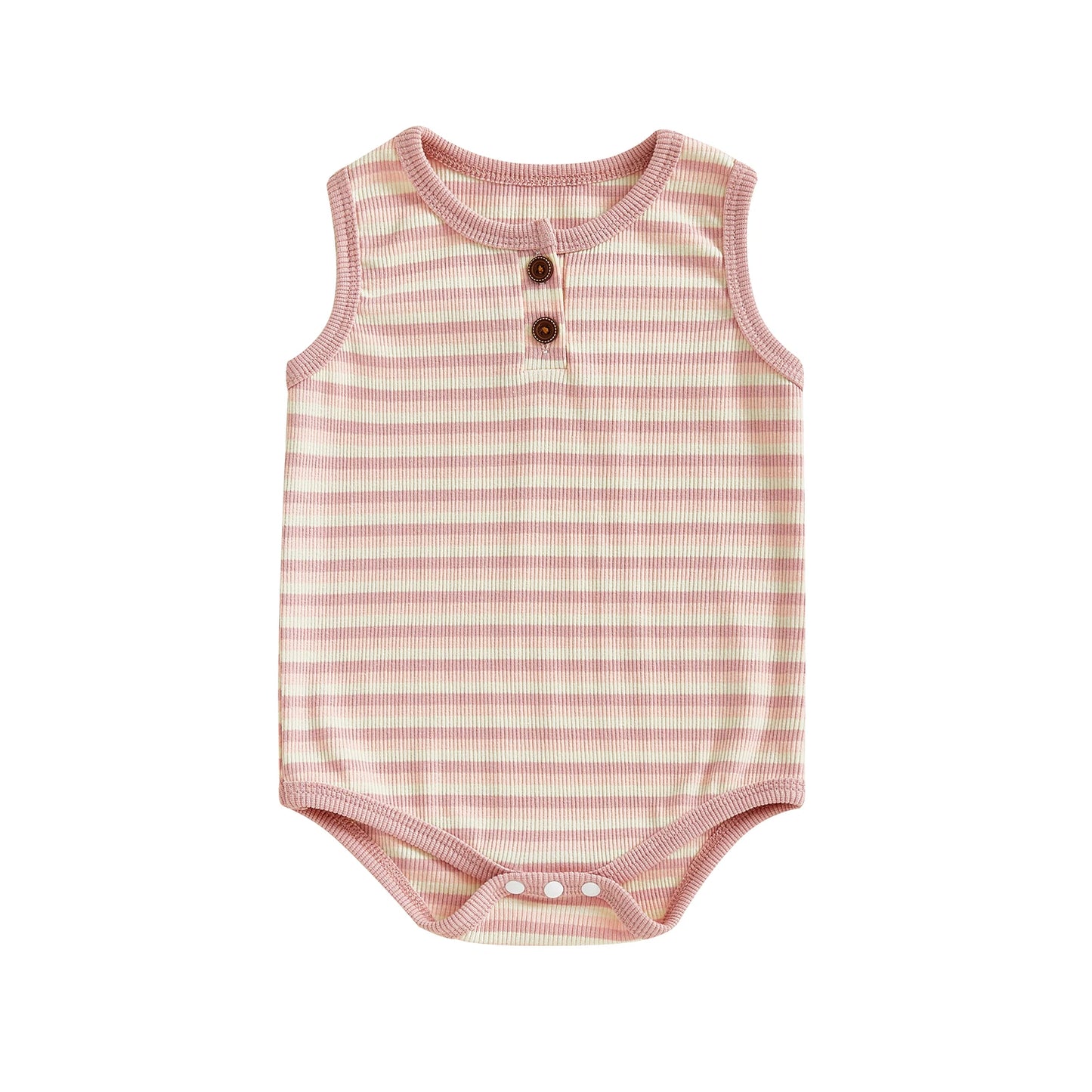 0-18M Baby Girls Boys Rompers Stripe Print Sleeveless Buttons Round Neck Summer Bodysuits Jumpsuit