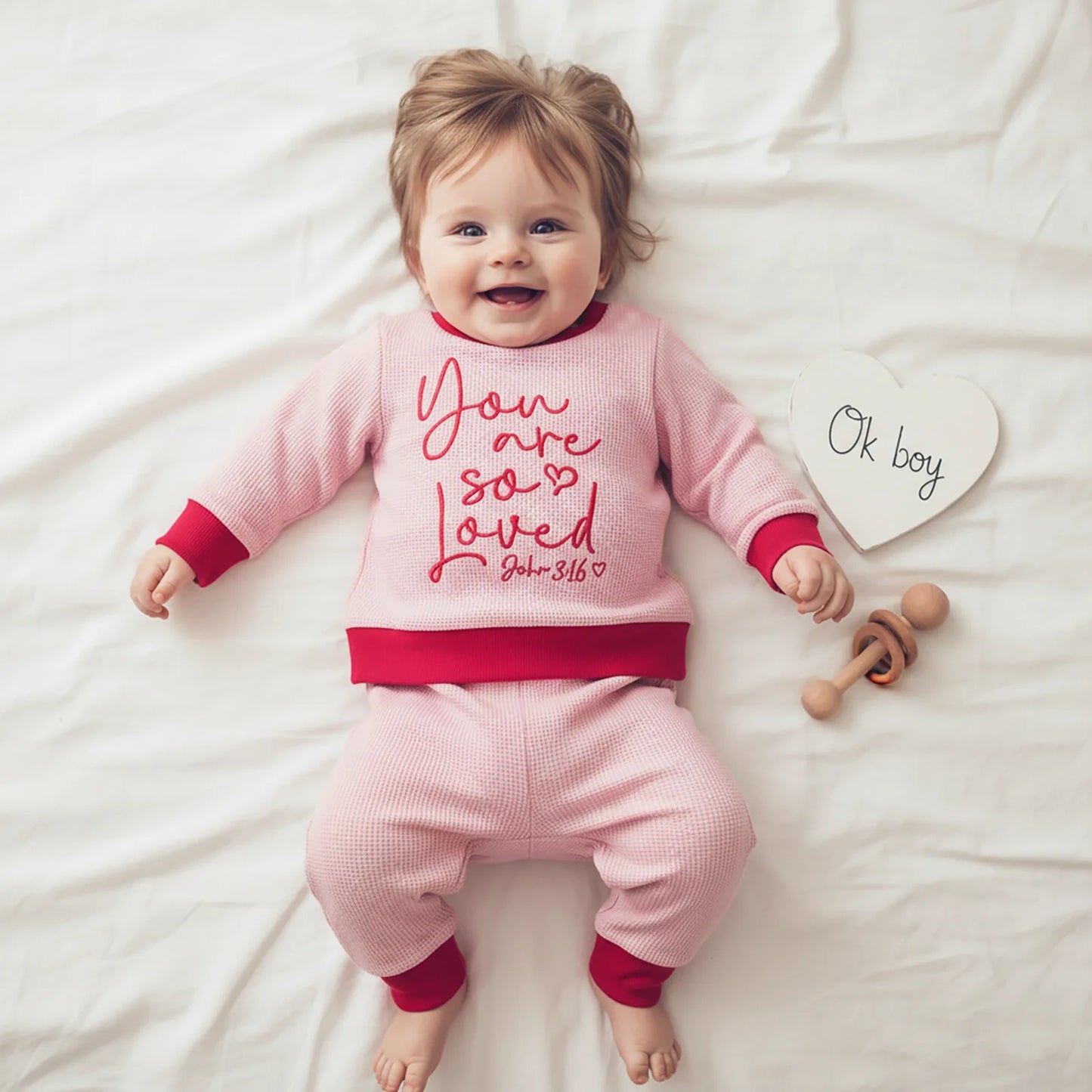 Toddler Girls Valentine's Day 2-Piece Outfit - Heart Letter Sweatshirt & Pants