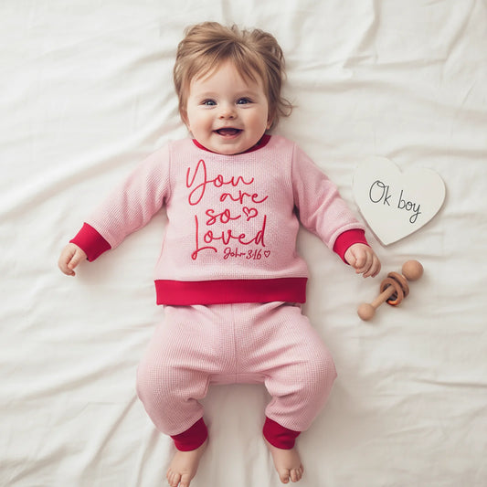 Toddler Girls Valentine's Day 2-Piece Outfit - Heart Letter Sweatshirt & Pants