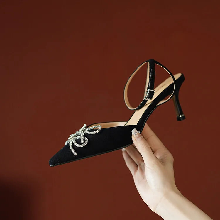 Women's Pointed Toe Rhinestone Wedding Sandals - Bowknot Pendant Pumps