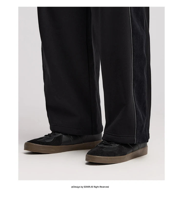 Men's Winter Knit Trousers - Loose Straight Leg Couple Casual Pants Black