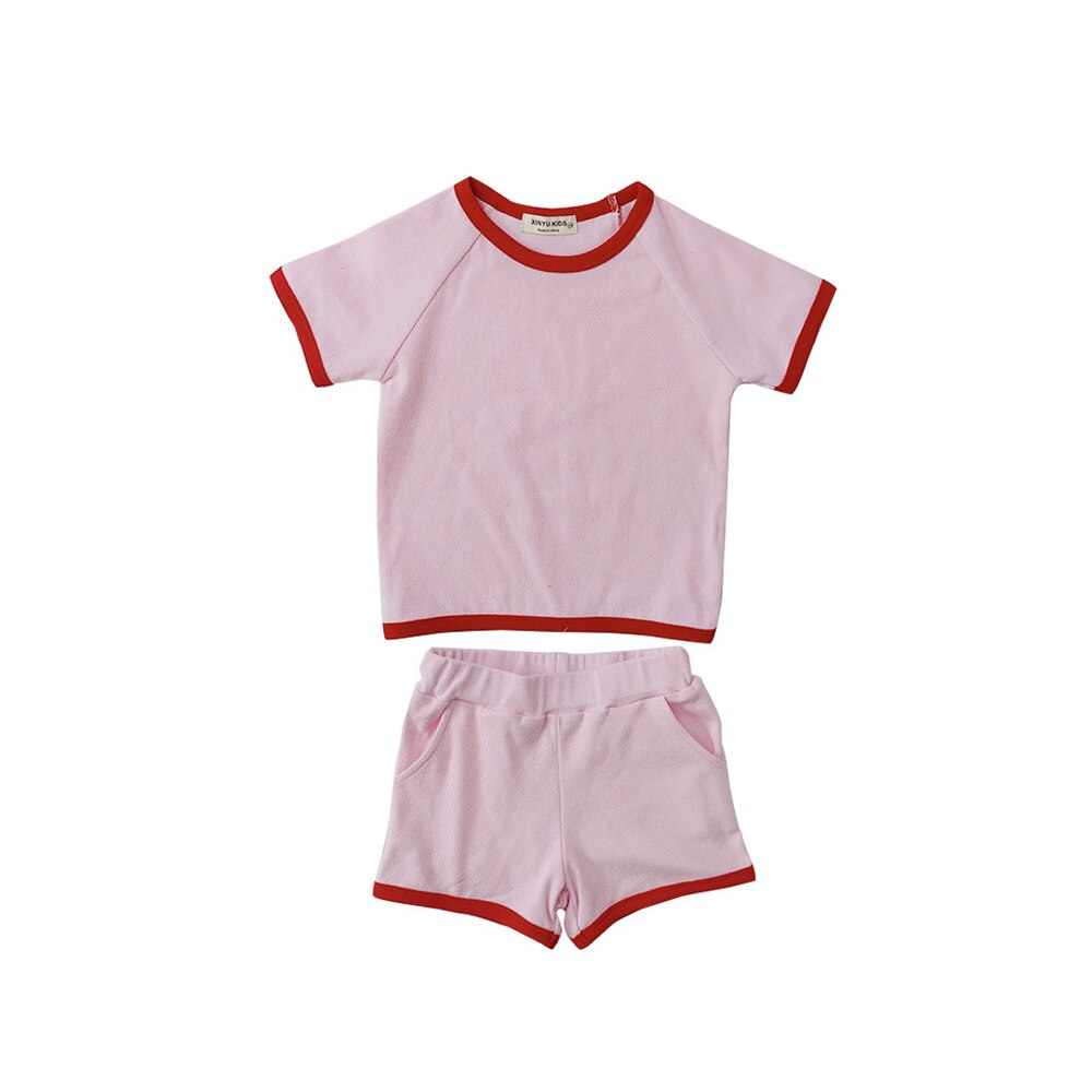 Baby's Ribbed Short Sleeve T-shirts  and Shorts 2Pcs Outfits Set