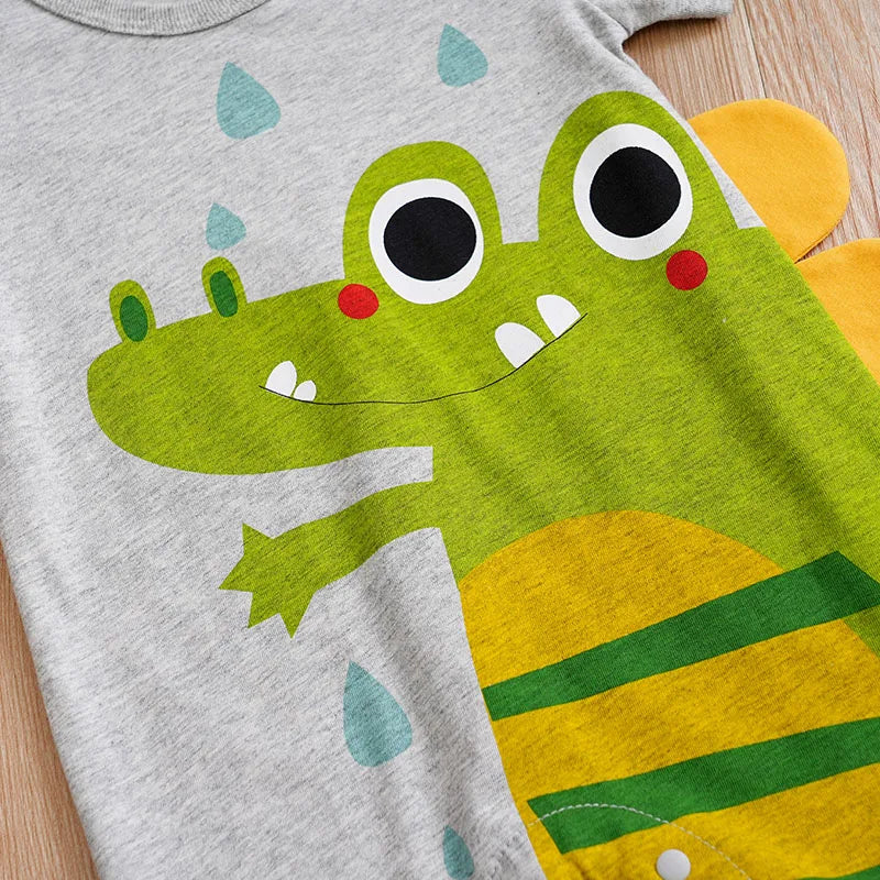 Baby's Cartoon Crocodile 3d Printed Cotton Comfortable Casual Short Sleeve Bodysuit Romper Babygrow
