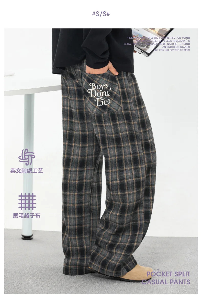 Men's Plaid Casual Trousers - Loose Straight Fit