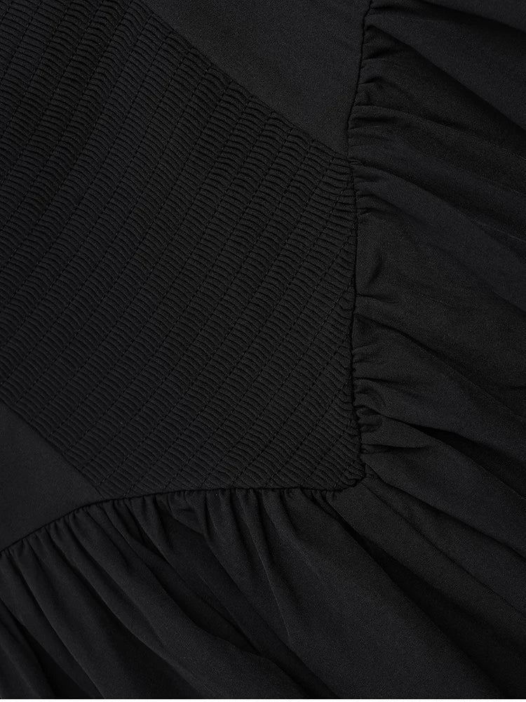 Elegant Summer Midi Dress Square Neck Sleeveless Backless Pleated A-line Dress