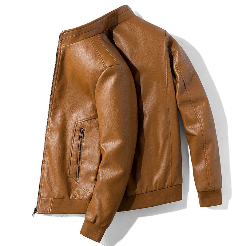 Men's Motorcycle Jacket - Stand Collar PU Leather Biker Coat
