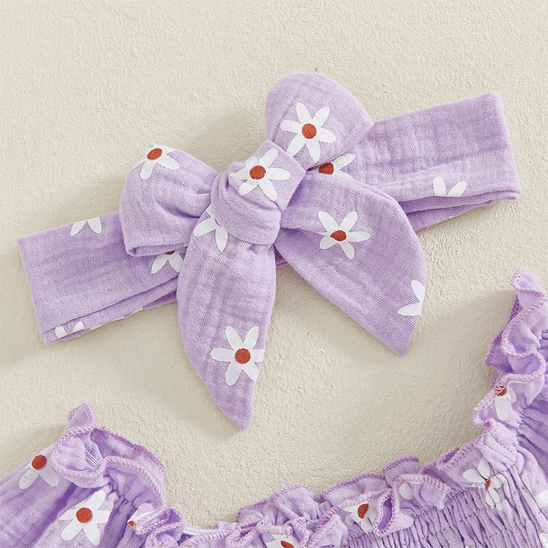 Baby Girls Summer Sunflower Romper - Off Shoulder Jumpsuit with Headband (0-18M)