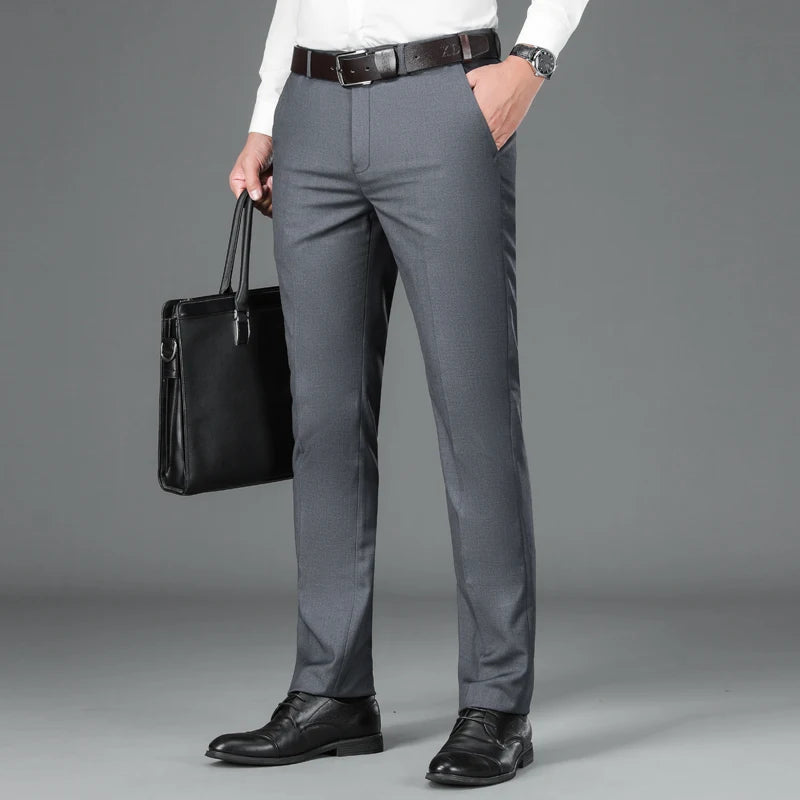 Men's Smart Casual Suit Trousers - Classic Straight Solid Colour Dress Pants for Spring Summer