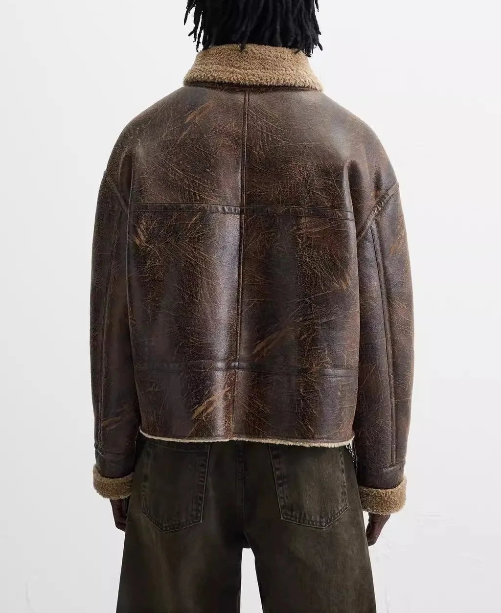 Men's Winter Lapel-Neck Jacket - Double-Sided Lamb Wool with Suede Piping