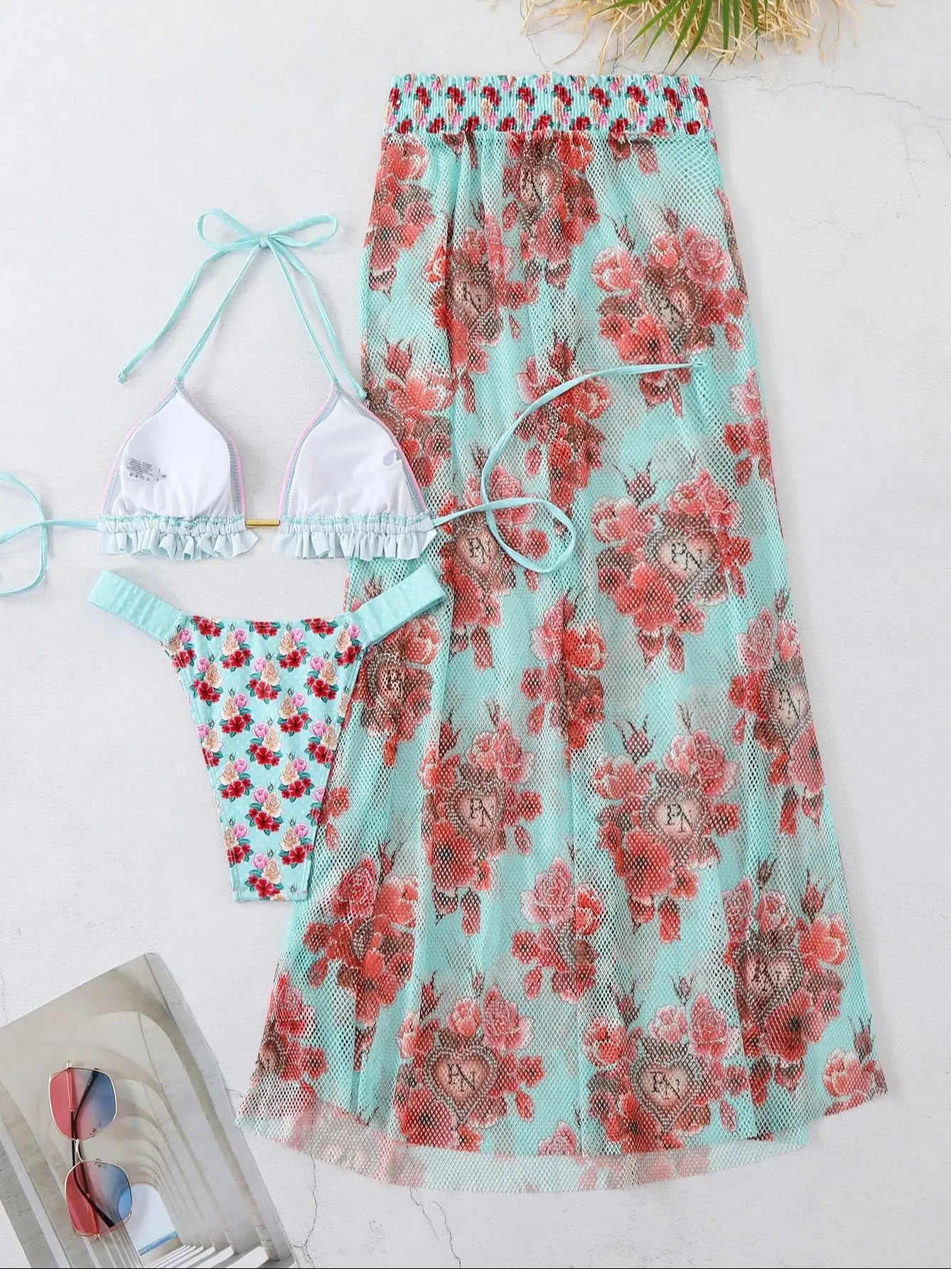 Women's 3-Piece Solid Bikini Set - Padded Bra, Tassel High Waist & Beach Skirt