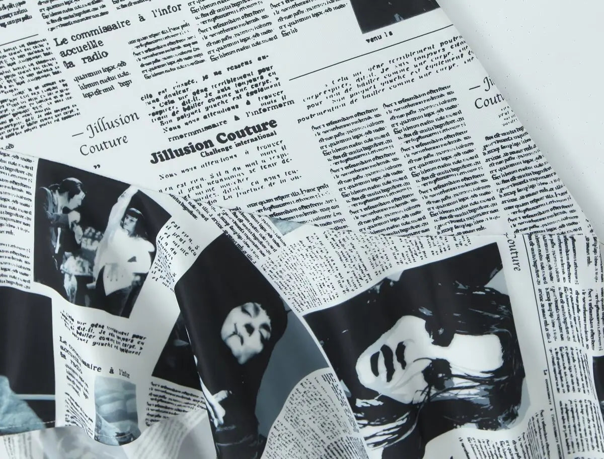 Newspaper Print Sling Dress - Backless Chain Strap Dress