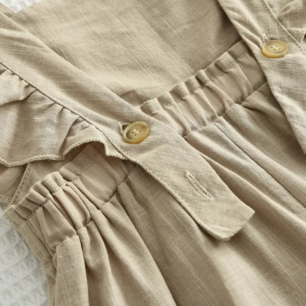 Girl's Summer Cotton  One-Pieces Adjustable Flying Sleeves Shorts Jumpsuits