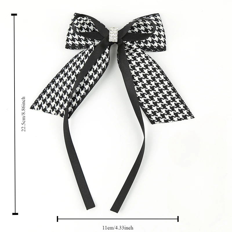 Houndstooth Ribbon Bow Brooch with Pearl