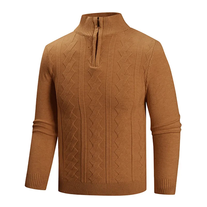 Solid Colour Half-Zip Stand Collar Knitted Sweater
