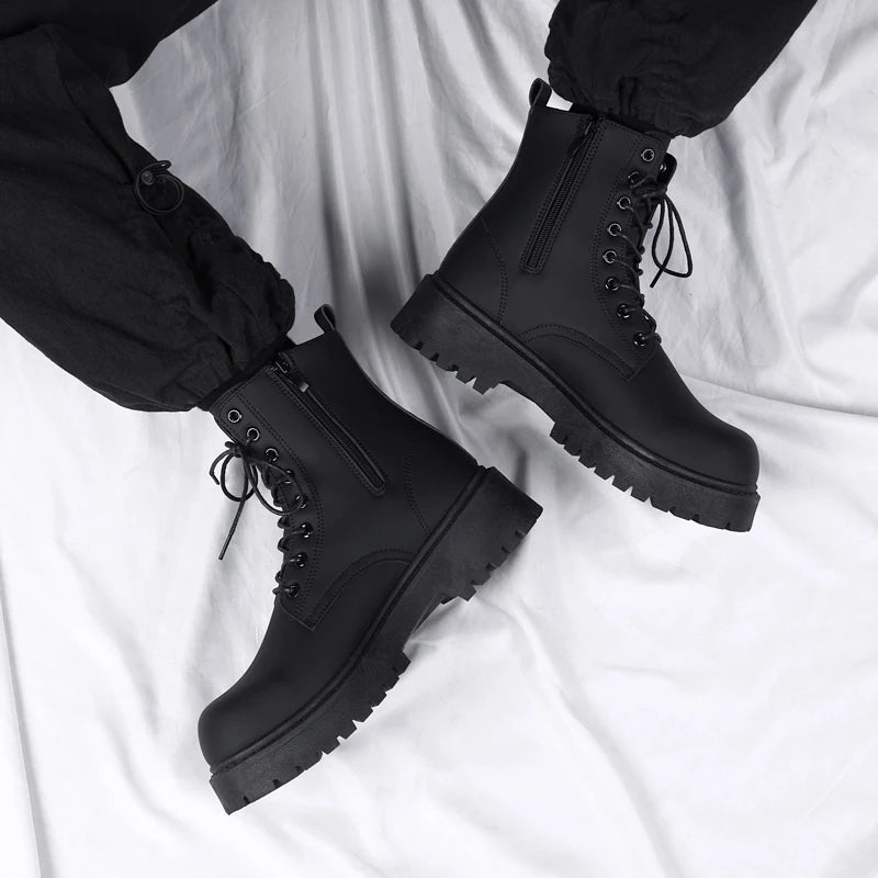 Men's Casual Platform Lace Up Chunky Ankle Boots