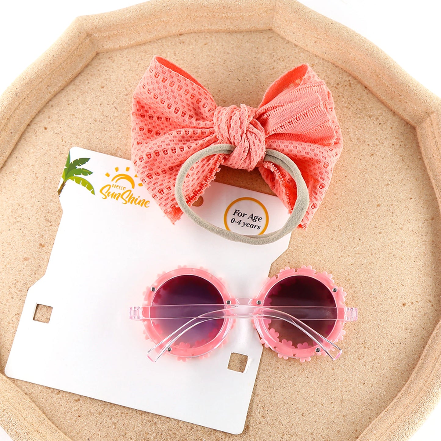 Children Kids Girls  Sunglasses Headband Set  - 2pcs Sunflower Sunglasses Matching Elastic Hollow Bow Hair Band