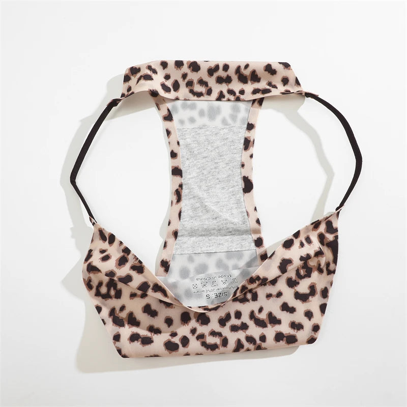 Women's Seamless Silk Underwear 3-Piece Set - Leopard Print Low-Waist Briefs