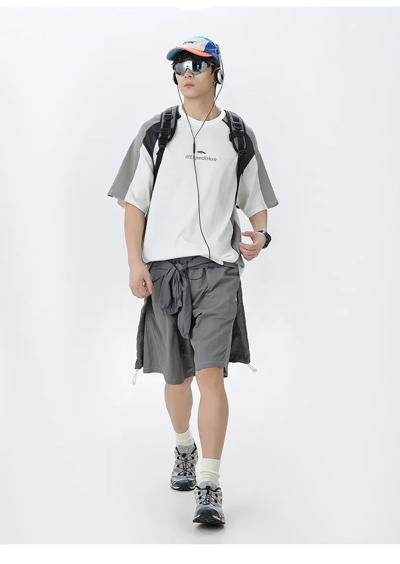 Men's Sports T-Shirt Mesh Breathable Colour Block Letter Print Short Sleeve