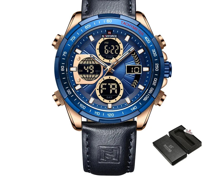 Men's Leather Military Sport Waterproof Watch - Chronograph Quartz Wristwatch