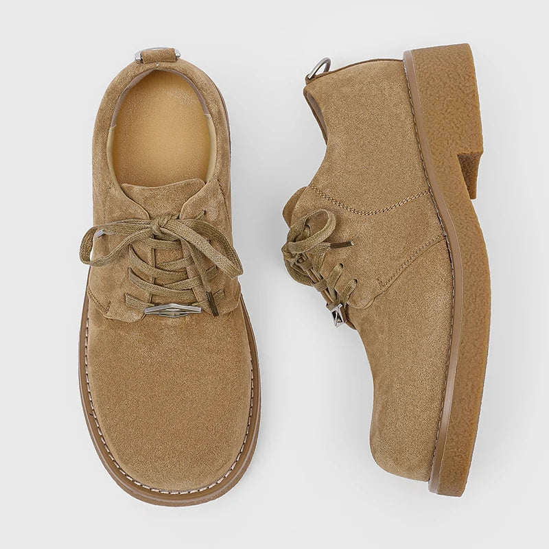 Men's Suede Leather Platform Work Shoes - Lace-Up Business Sneakers