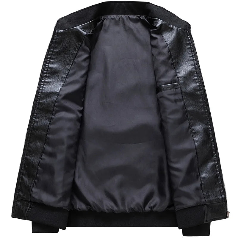 Men's Motorcycle Jacket - Stand Collar PU Leather Biker Coat