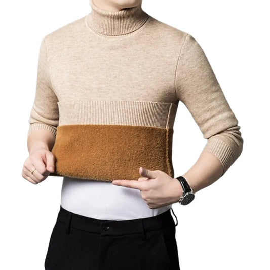 Winter Fleece Turtleneck Sweater - Warm Slim Fit Knit Pullover