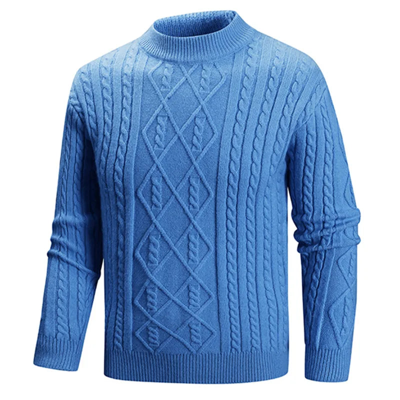 Men's Slim Fit Mock Neck Knitted Sweater - Geometric Pattern Pullover