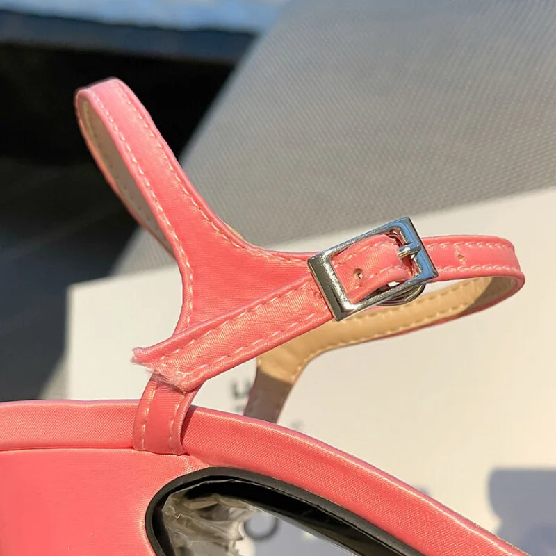 Women's Butterfly Rhinestone Thick Heel Sandals - Open Toe Party Shoes