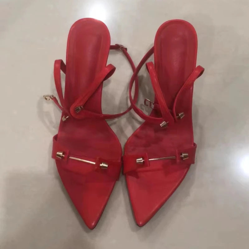 Women's Metal Strap High Heel Sandals - Pointed Open Toe Stilettos