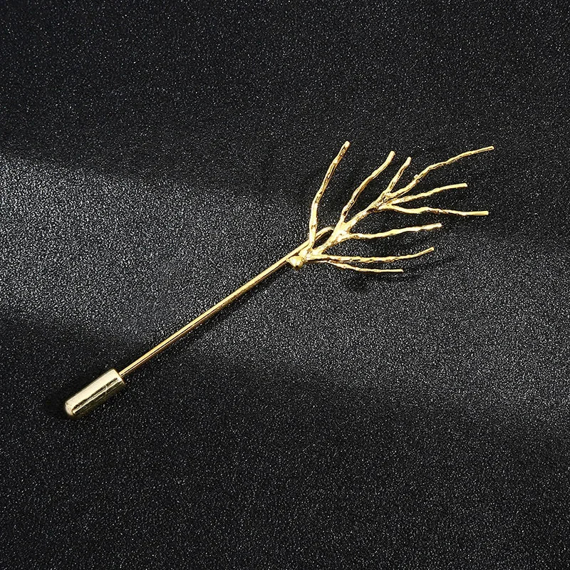 Vintage Metal Leaf Flower Brooch - Gold Tone Lapel Pin for Women & Men