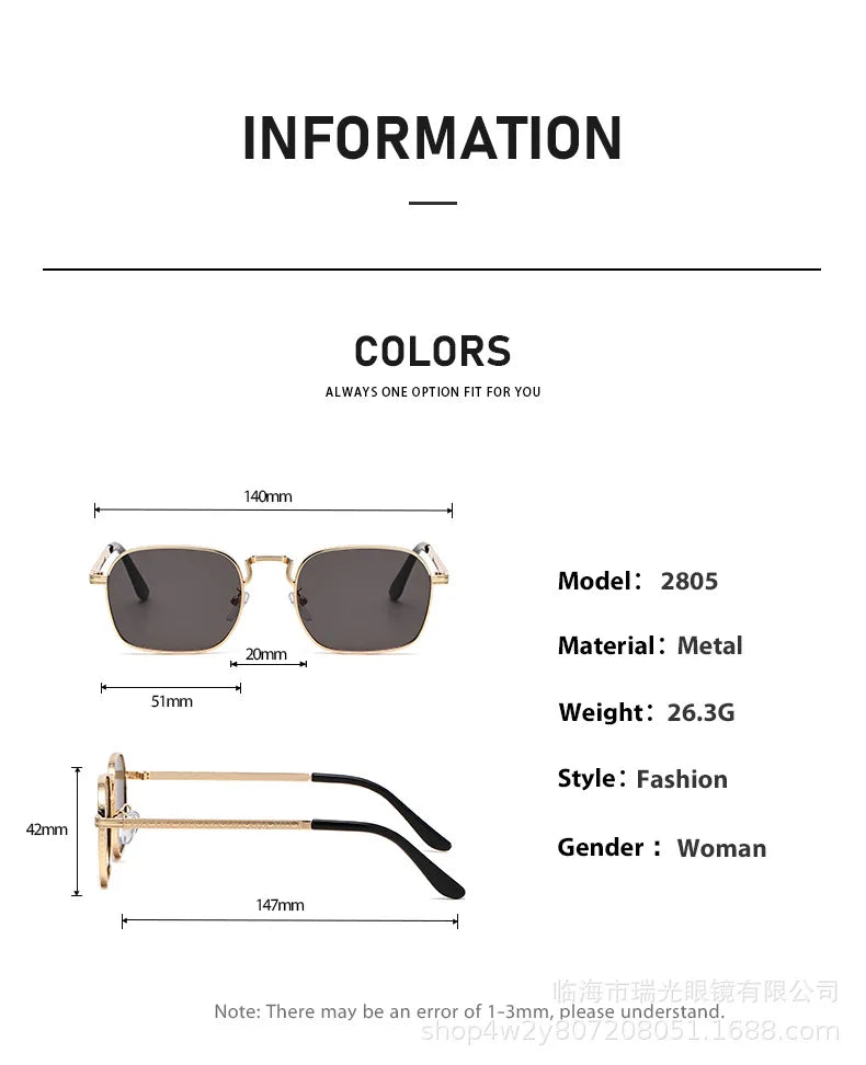 Retro Square Oval Metal Sunglasses - UV400 Protection for Women & Men
