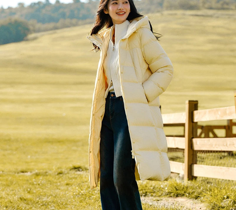 Women's Long Down Jacket - Three-Proof Hooded Winter Coat Loose Fit