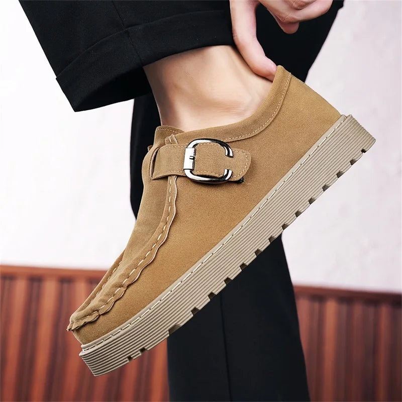 Men's Platform Sneakers - Buckle Closure Tennis Sports Shoes