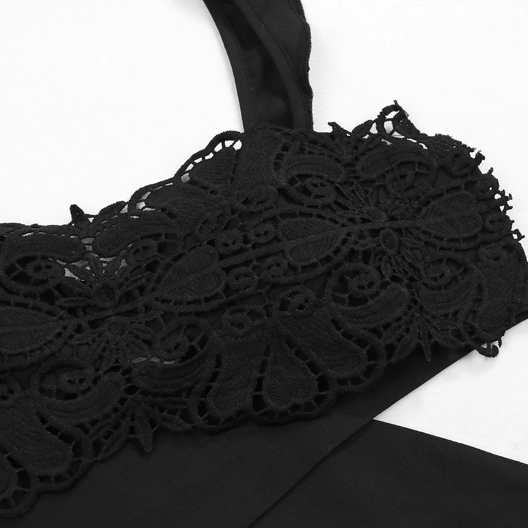 Women's Strapless Tie-Flower Crop Top & High Waist Wide Leg Trousers Set