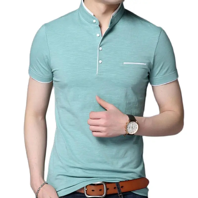 Men's Summer Short Sleeve Stand Collar Slim Fit Casual Cotton Breathable Polo Shirt