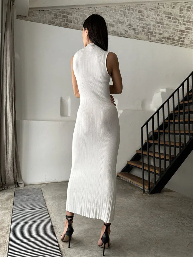 Women's Elegant Sleeveless Textured Knit Maxi Tank  Bodycon Dress