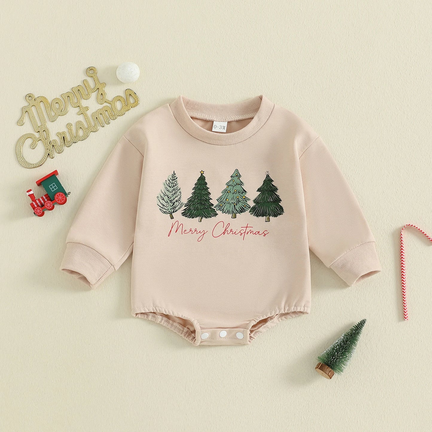Baby Christmas Romper - Long Sleeve Tree Letter Print Bodysuit (0-18M)