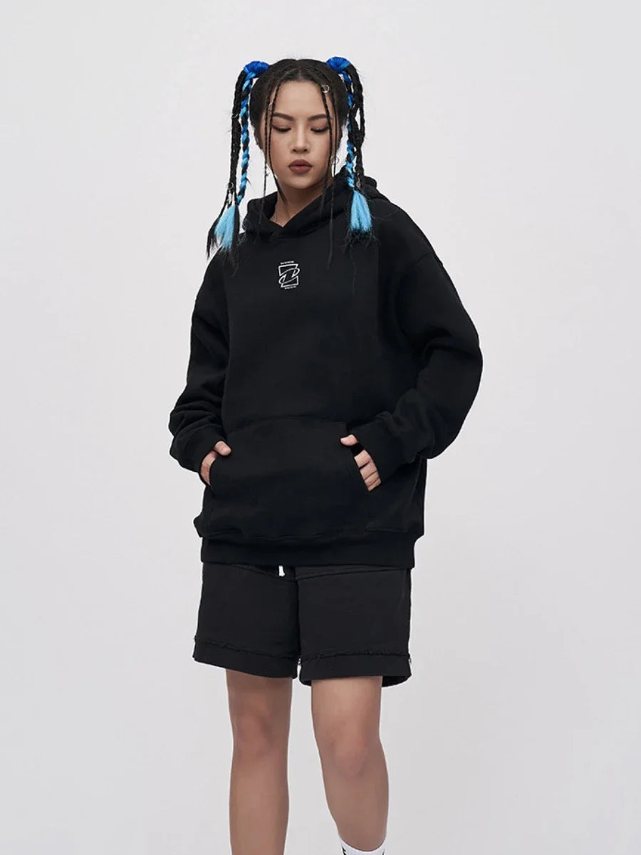 Unisex Print Oversized Retro Loose Pullovers 380g/㎡ Winter Thicken Fleece Hoodie