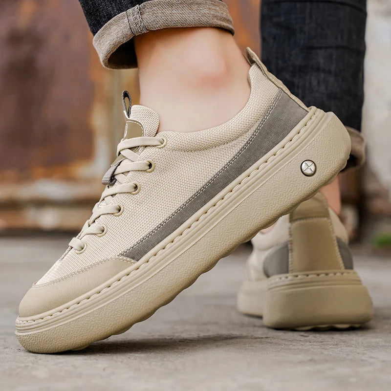Men's Soft Platform Sneakers - Breathable Lace-Up Tennis Shoes
