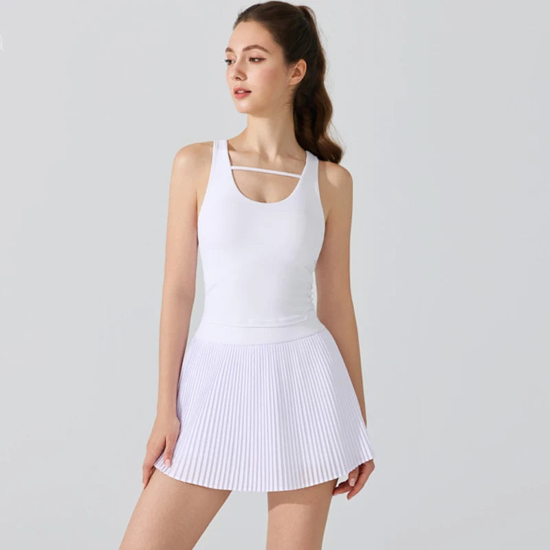 Women's Two-Piece Fitness Set - Yoga Top & Tennis Skirt Workout Outfit