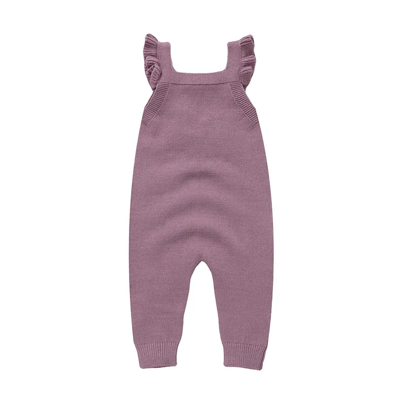 Baby Autumn Romper - Solid Ruffles Fly Sleeve Knit Jumpsuit Overalls Sweater