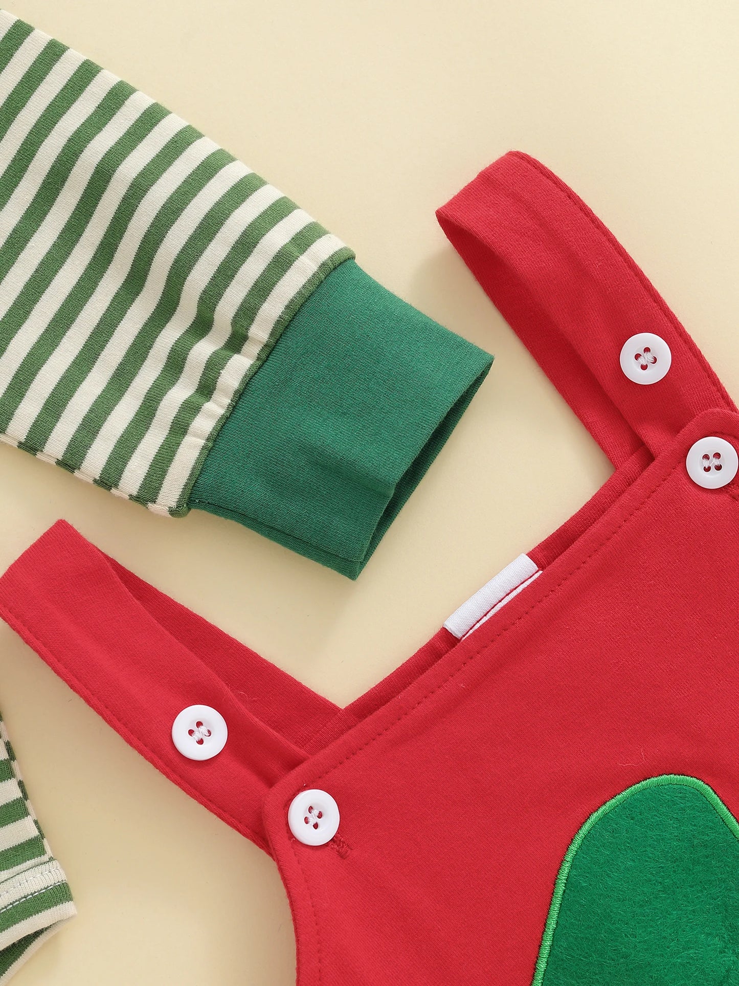 Newborn Baby Boys Fall Winter Christmas Clothes Set - Stripe Long Sleeve Romper, Embroidery Overall Pants & Hat