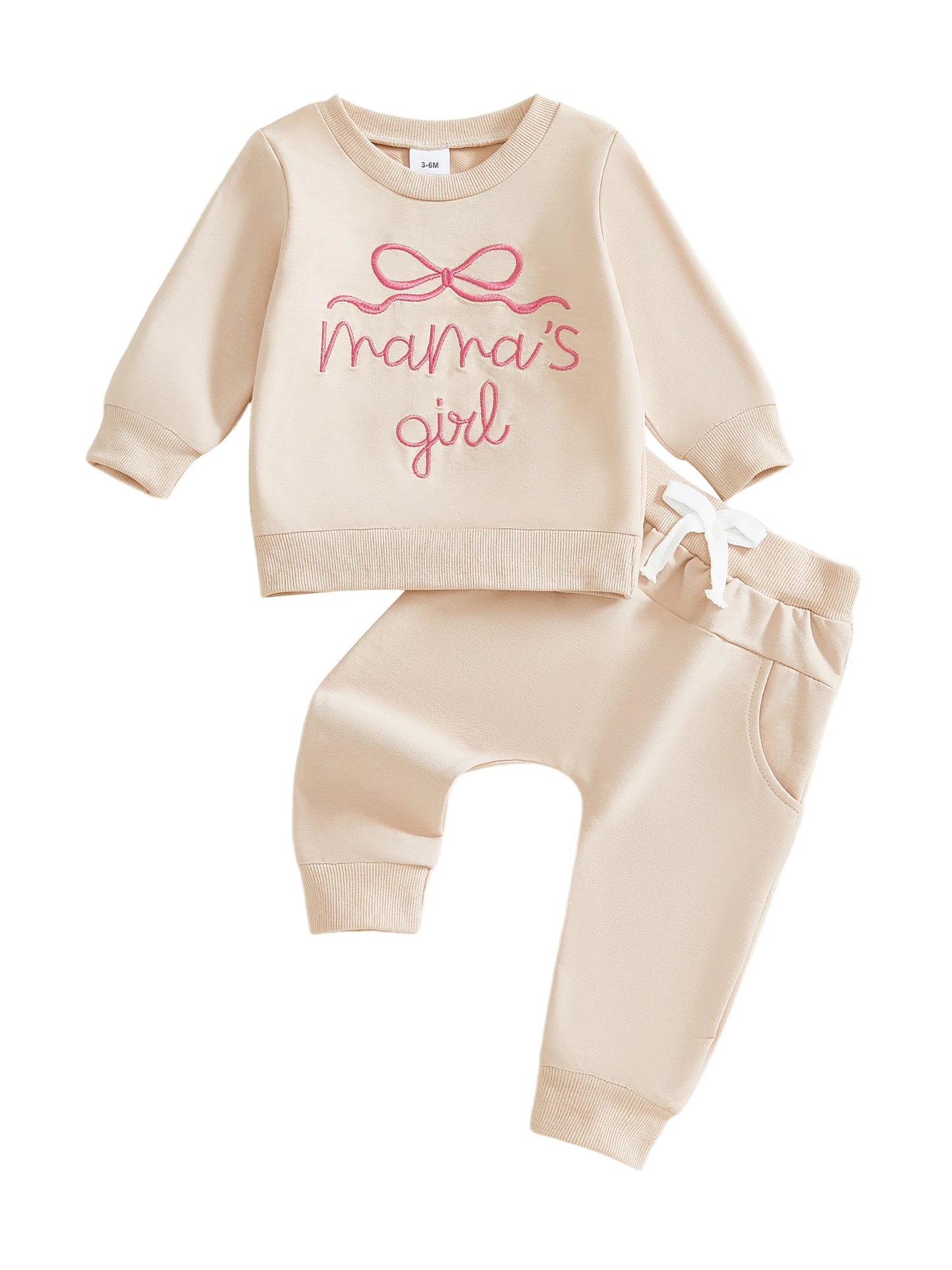 Toddler Baby Girls Outfit Set - Bow Letter Embroidered Sweatshirt & Pants 0-3Y