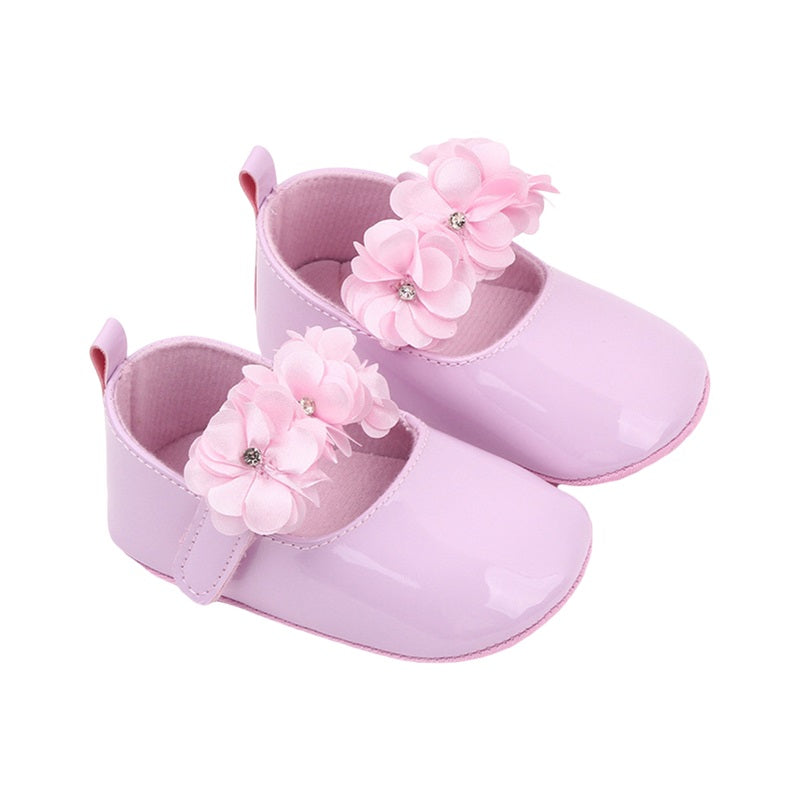 0-11M Baby Girls Cute Shoes 3 Colors Solid Soft Sole Flower Decor PU Leather Flats Shoes First Walkers