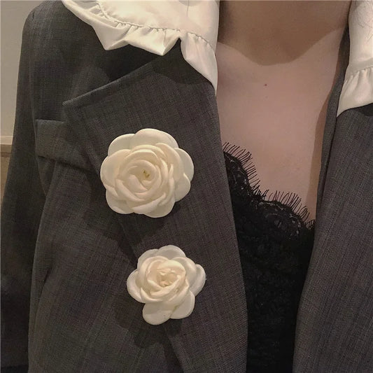 Premium Fabric Camellia Flower Brooch - Elegant Lapel Pin for Women